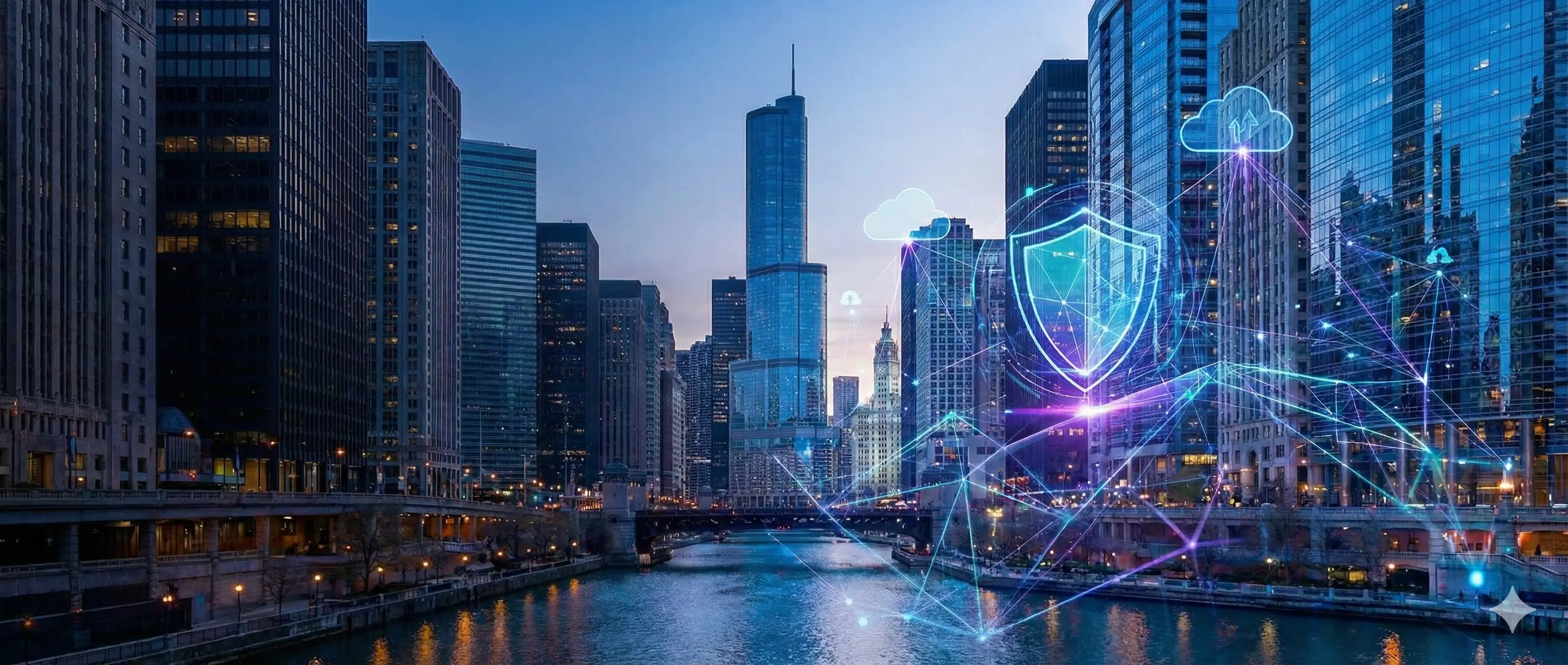 Chicago Skyline with Technology Overlay